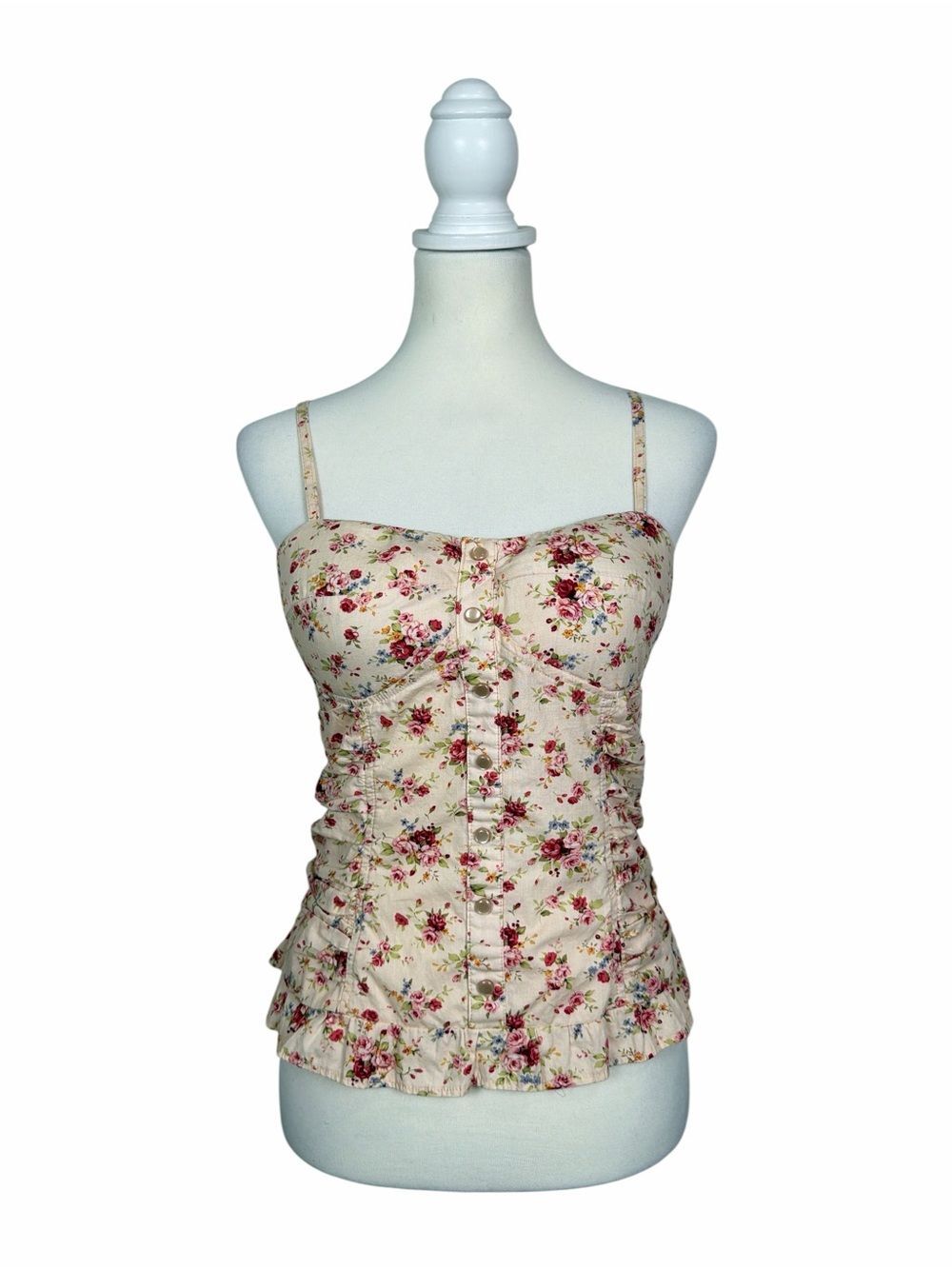 Y2K Deb Floral Corset Cami Top Cottagecore Coquette Milkmaid Bustier Smocked